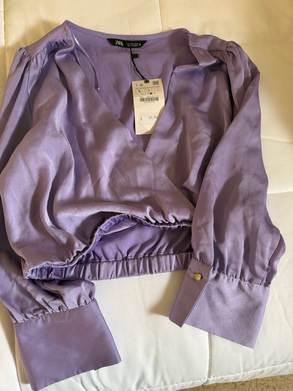 Zara Lilac Wrap-Style V-Neck Top